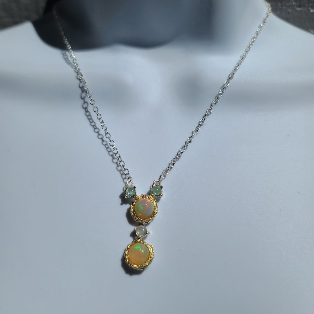 Opal & Tourmaline drop sterling necklace - Picture 3 of 8